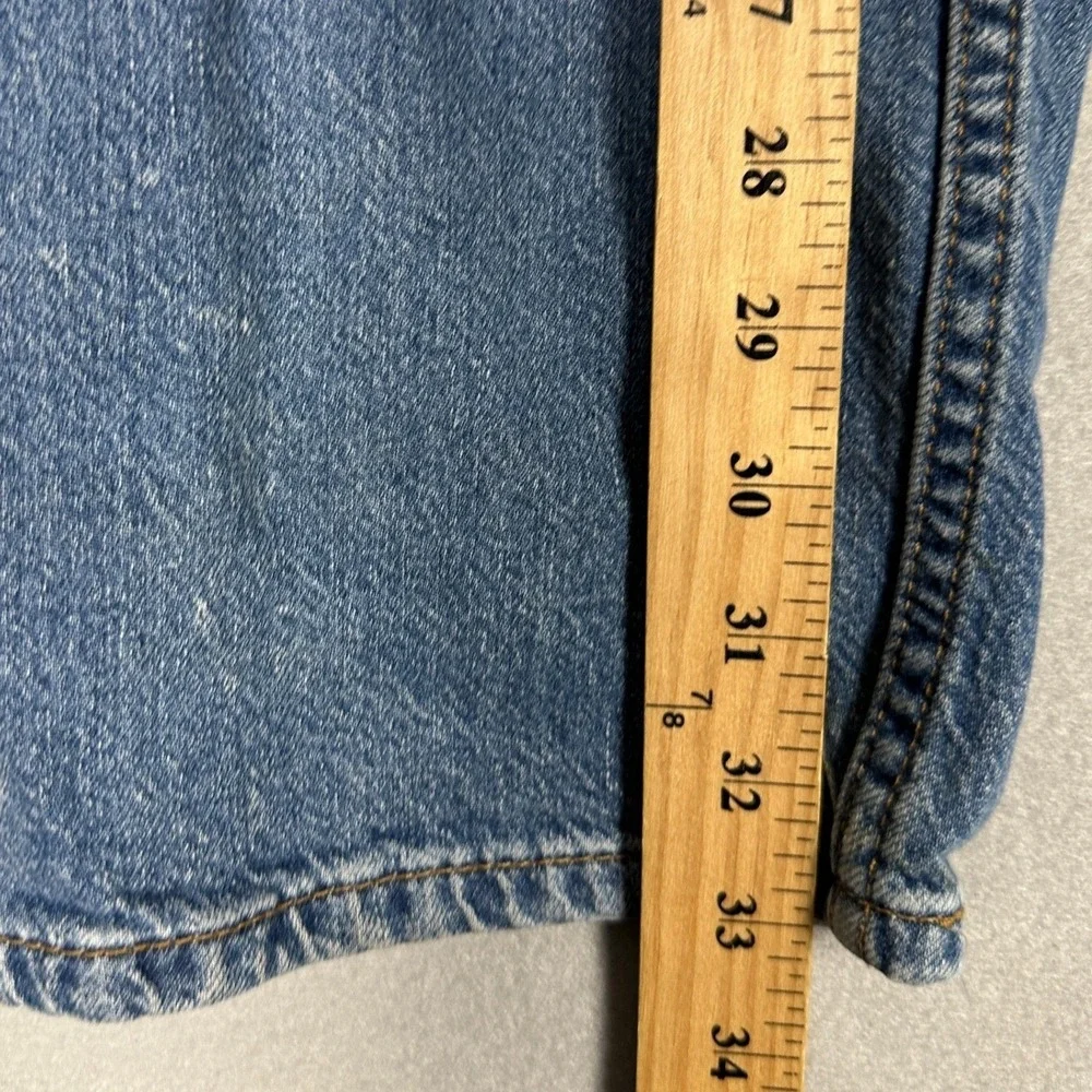 Levis 505 Jeans Mens 32X32 Blue Straight Leg Distressed Whiskering Stretch Denim